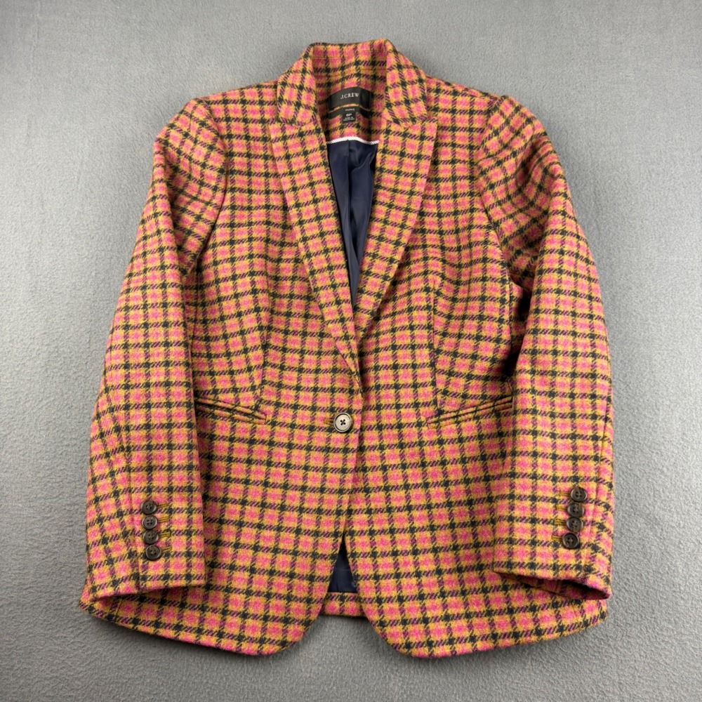 J Crew Parke Blazer Women's 6P Pink Plaid Houndstooth Moon Wool Jacket Lined